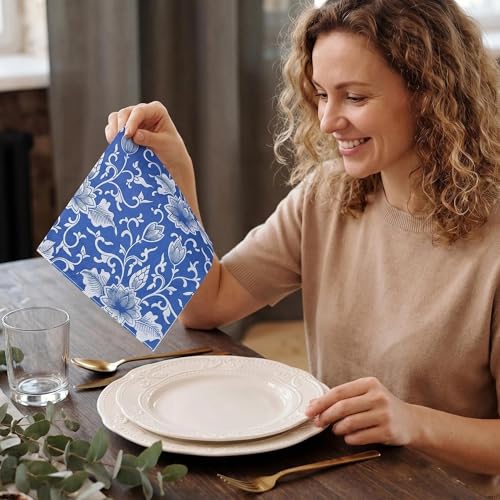 BESALILY Lotus Printed Paper Napkins - 20 Count, 2-Ply, Blue