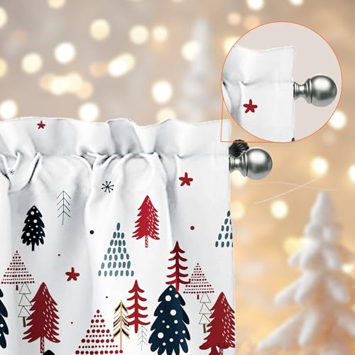 Christmas Window Valance - Tree & Snowflake Design, 52x18 Inch, Winter Decor - Variation of Tree-a