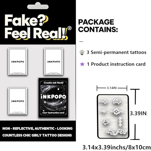 INKPOPO Long Lasting Realistic Temporary Tattoos - 3 Sheets Finger Series