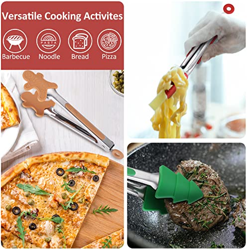 Christmas Silicone Mini Tongs Set - 3 Pattern Variations, 7-Inch Kitchen Utensils
