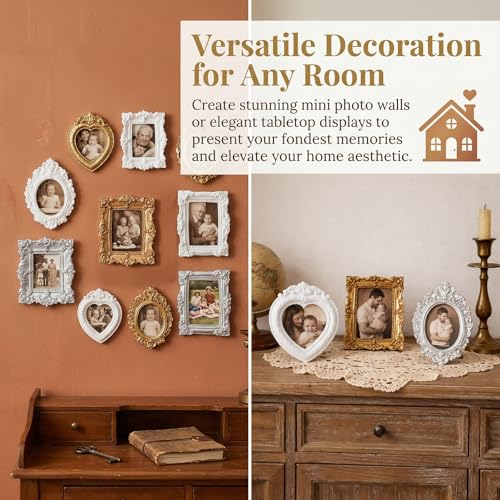 16 Pcs Vintage Mini Picture Frames - Antique Resin Photo Frames