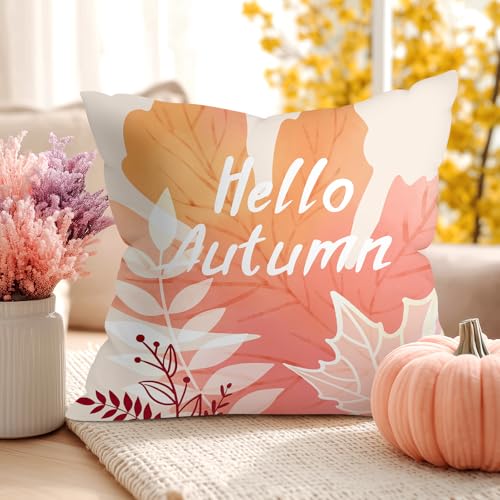 Fall Pink Pumpkin Throw Pillow Cushion Covers - Set of 4, 18x18