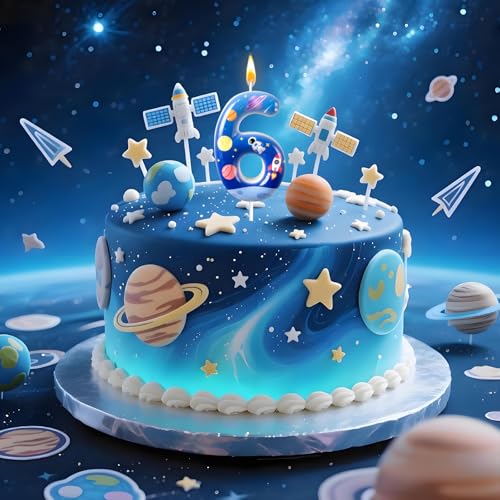 Number 6 Spaceship Birthday Candle - Space Themed Cake Topper