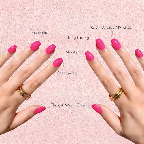 KXAMELIE Hot Pink Short Coffin Press On Nails - 30 Pcs Glossy Soft Gel False Nails