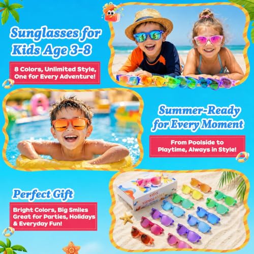 Froman Kids Sunglasses - Neon Party Favors for Ages 3-8 with UV 400 Protection