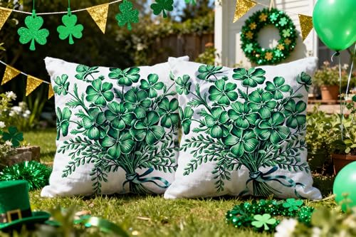 St. Patrick's Day Clover Throw Pillow Covers 18x18 Set of 2 Green Shamrock