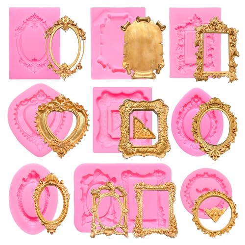 9-Piece Silicone Picture Frame Molds for Cake & Chocolate Decoration
