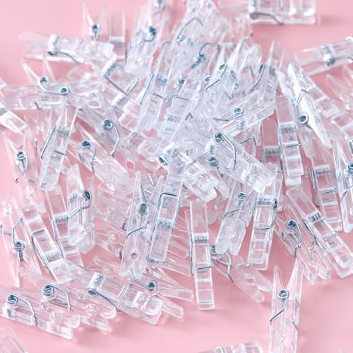 Clear Mini Clothespins - 100 Pcs Durable 1.4 Inch Plastic Clips for Crafts & Decorations