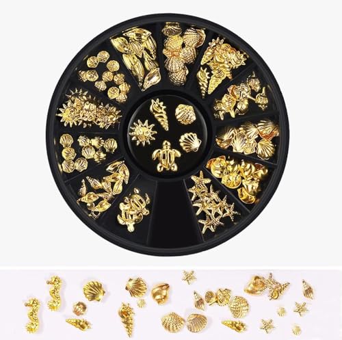 Gold Ocean Nail Art Metal Studs 3D Summer Beach Charms 12 Styles