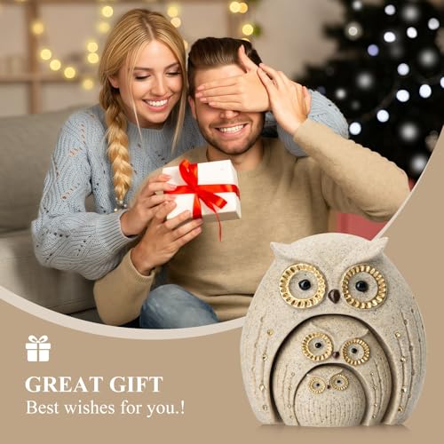 Handcrafted Owl Family Figurine - Decorative Resin Statue Gift