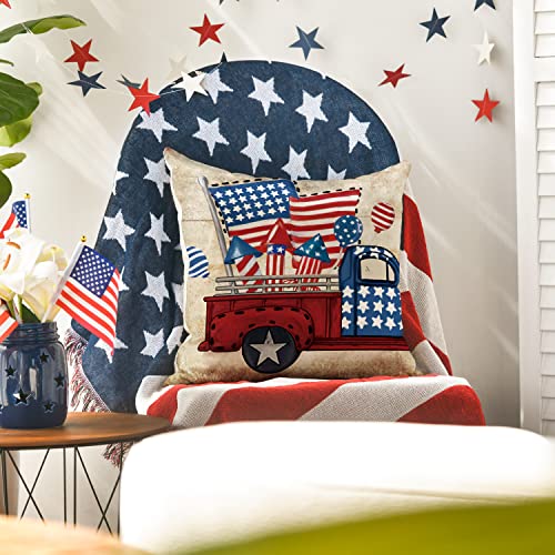 Buffalo Plaid Throw Pillow Covers - Set of 4, 18x18 Inch, Patriotic Design