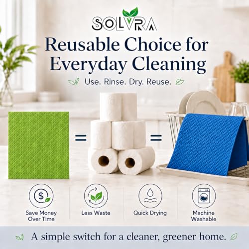 Solvra 10-Pack Swedish Dishcloths - Eco-Friendly Washable Cleaning Cloths