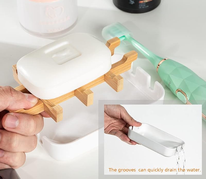 Sansnow White Bamboo Fiber Soap Dish 5.1 x 3.2 inches Eco-Friendly Removable Design