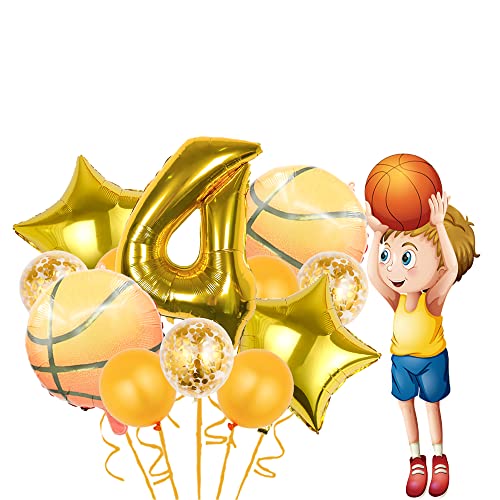 Basketball Theme Party Balloon Set - 12 Pcs Gold & Foil Balloons