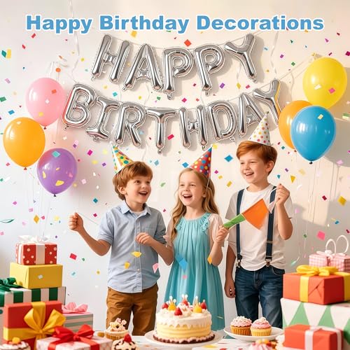 Silver Happy Birthday Balloon Banner - 16-Inch Foil Letters