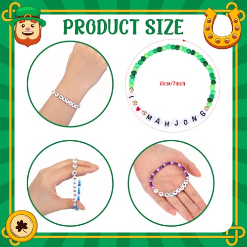 I Love Mahjong Beaded Bracelet Set - 12 Pcs Colorful Stretch Jewelry