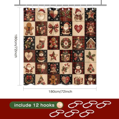 Christmas Shower Curtain 72x72 Inches Farmhouse Holiday Bathroom Decor