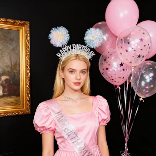 Guduling Happy Birthday Pom Pom Headband Party Hair Accessory