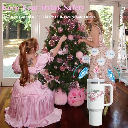 Pink Christmas Straw Toppers for Tumblers - Compatible with Stanley & 20oz-40oz Drinkware - Girly Holiday Design