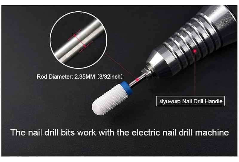 Siyuwuro Ceramic Nail Drill Bit Coarse Grit Smooth Top Barrel 3/32"