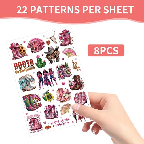 Boots on the Ground Western Temporary Tattoos - 8 Sheets Cowgirl Party Favors
