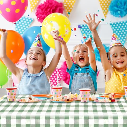Green Gingham Tablecloth - 54x108 Inch Disposable Party Cover