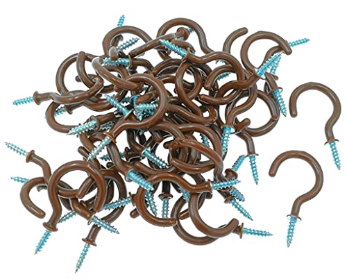 Kinteshun 1-1/4 Inch Vinyl Coated Ceiling Hooks 50pcs Brown Heavy Duty Screw-In Hangers