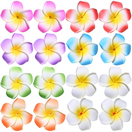 CBLUO Hawaiian Flower Hair Clips 16-Pack Plumeria Barrettes