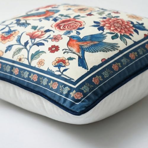 Blue Floral Chinoiserie Throw Pillow Covers Set of 2 20x12 Inches Velvet Spring Decor