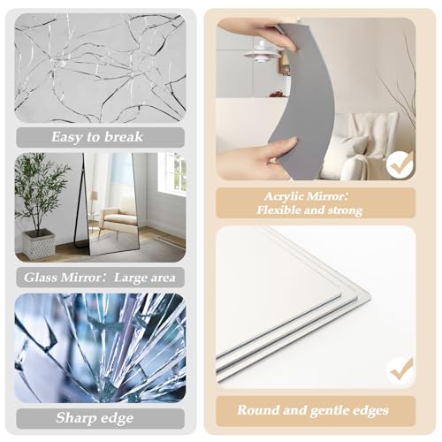Abyssaly 4-Pack Acrylic Mirror Tiles, 7.87" x 7.87" Self-Adhesive Wall Mirrors