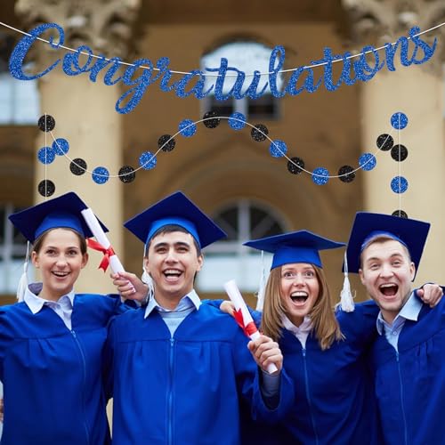 Blue Congratulations Banner and Circle Dot Garland Set - Pre-strung Decor