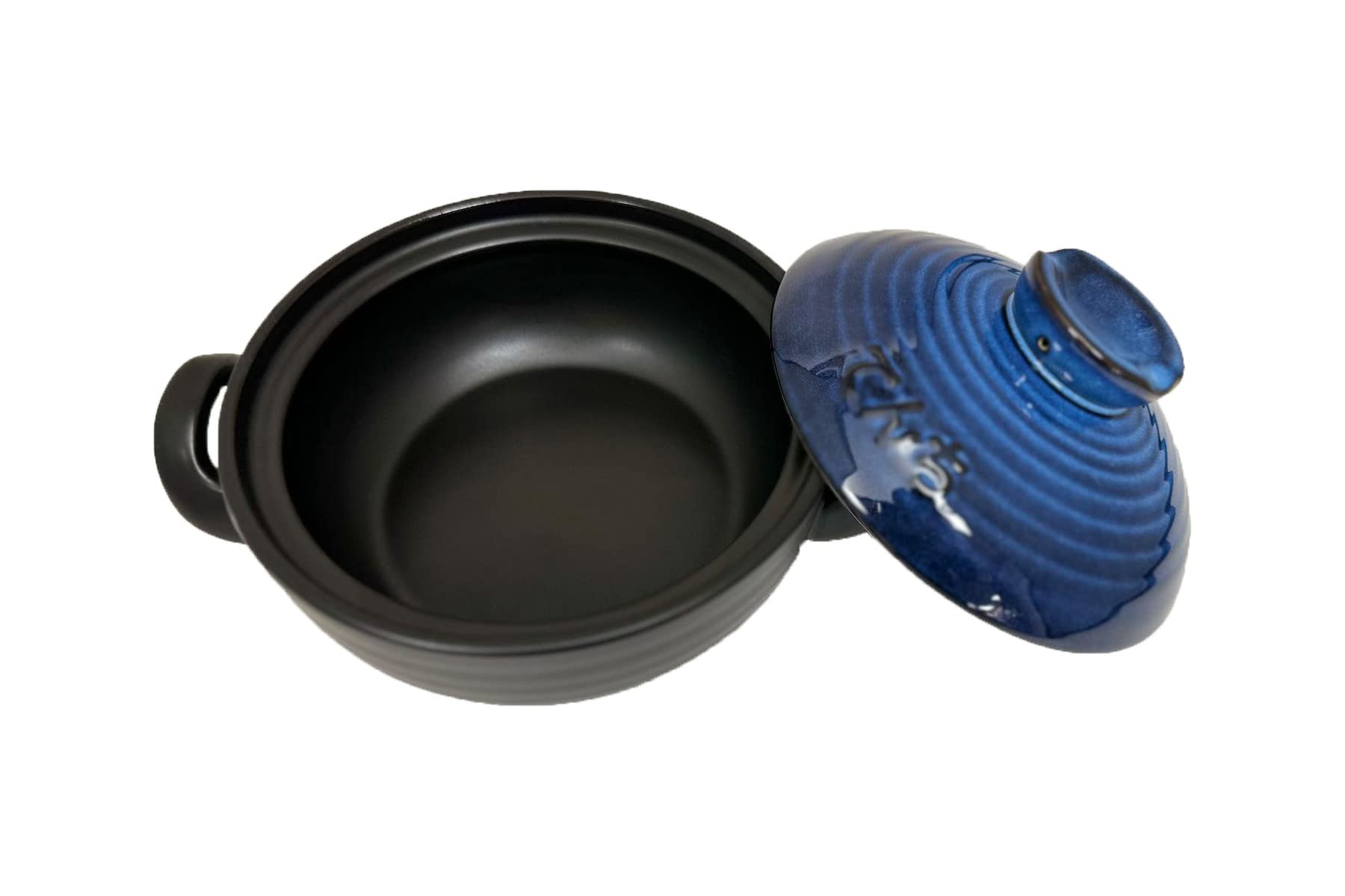 Lake Tian Ceramic/Clay Cooking Pot, Japanese Donabe, Chinese Casserole/Earthen Pot Cookware Stew Pot Stockpot with Lid Small Steam, Blue, 2.6QT
