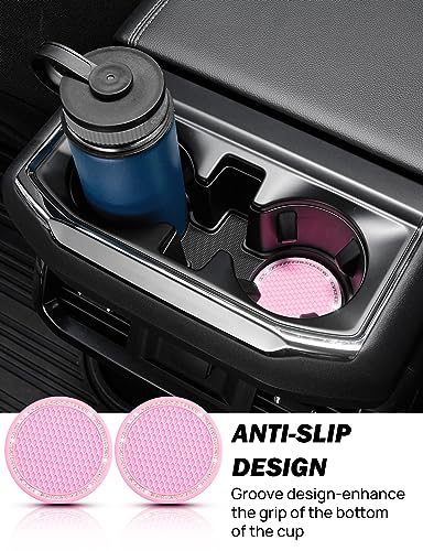 Pink Crystal Rhinestone Car Coasters - 2 Pack Anti-Slip Inserts