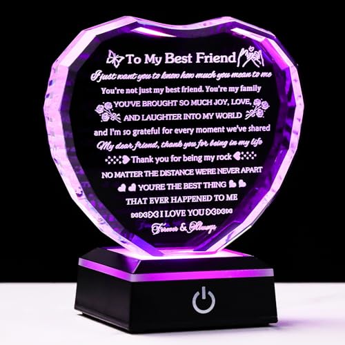 Best Friend Crystal Heart Gift with LED Base - Friendship Gift for Women
