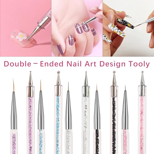 5-Piece Nail Art Brush and Double-Ended Dotting Pen Set for Acrylic Designs