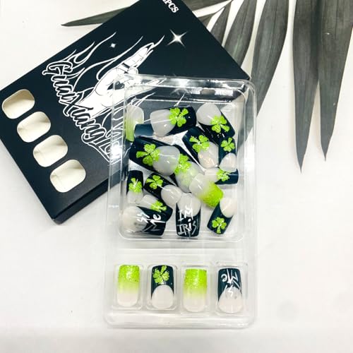St. Patrick's Day Press on Nails Medium Square French Tip False Nails