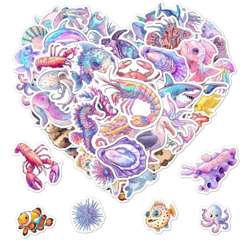 50 Pcs Cute Ocean Animal Stickers - Waterproof Vinyl Decals