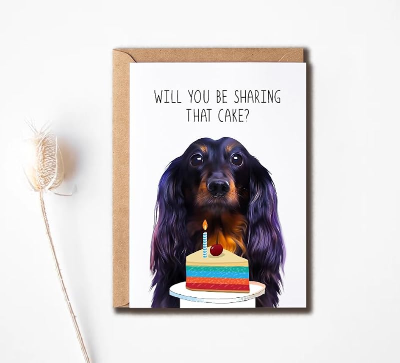 Dachshund Birthday Card - Will You Be Sharing That Cake?