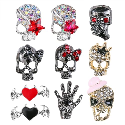 20 Pcs Halloween Skull Nail Charms 3D Gothic Alloy Rhinestones for DIY Art
