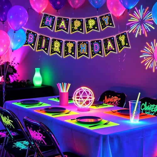 Neon Glow Happy Birthday Banner - Fluorescent Party Decoration
