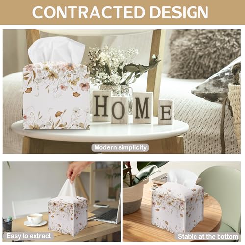 Wildflowers Floral Tissue Box Cover - Premium Leather Case for Home & Office