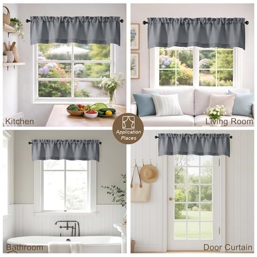 Dark Grey Faux Linen Valance Curtain, 60" W x 12" L - Light Filtering