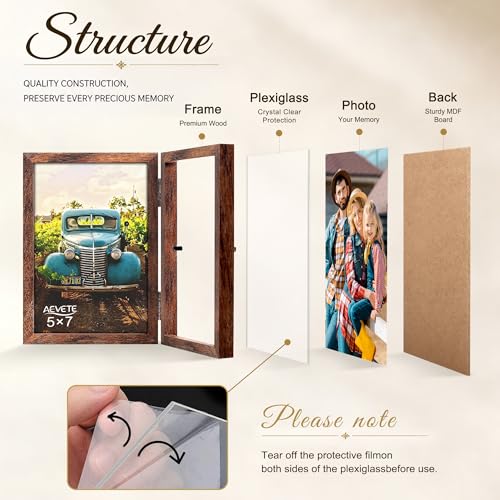 AEVETE 5x7 Double Hinged Wood Folding Picture Frame - Brown