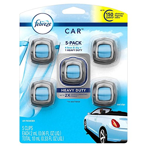 Febreze Car Air Freshener Clips - Linen Scent, 0.33 Fl Oz (Pack of 5)