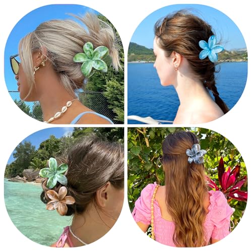 SHINLEA Hawaiian Plumeria Flower Hair Claw Clips 4-Pack Non-Slip