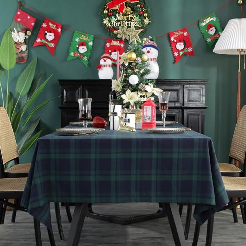Rectangle Fabric Tablecloth Set - Blue & Green Plaid, 55 x 79 Inches, 2 Pack - Holiday Dining Cover