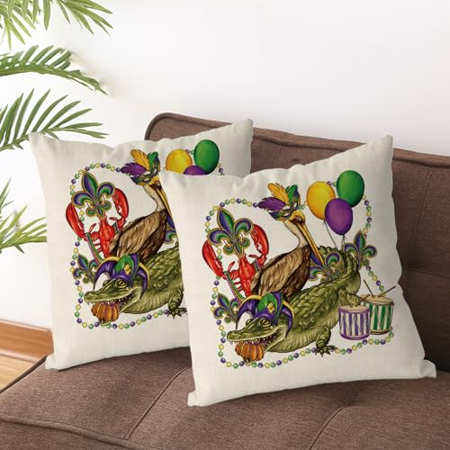 Mardi Gras 18x18 Inch Throw Pillow Covers - 4 Piece Polyester Set