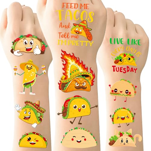 INCOK Taco Fiesta Temporary Tattoo Stickers, 320 Styles, 8 Sheets
