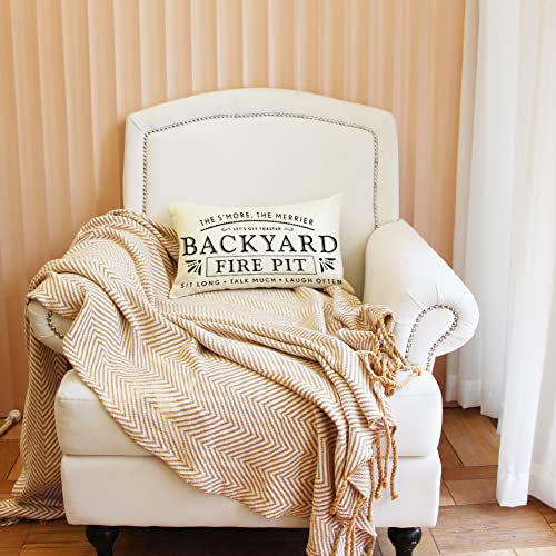 Farmhouse Lumbar Pillow Cover 12x20 Inch Decorative Fire Pit Quote Cushion