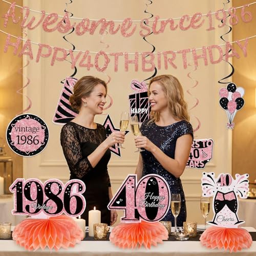 Elegant 40th Birthday Decorations Set for Women - 11 Pcs Party Supplies